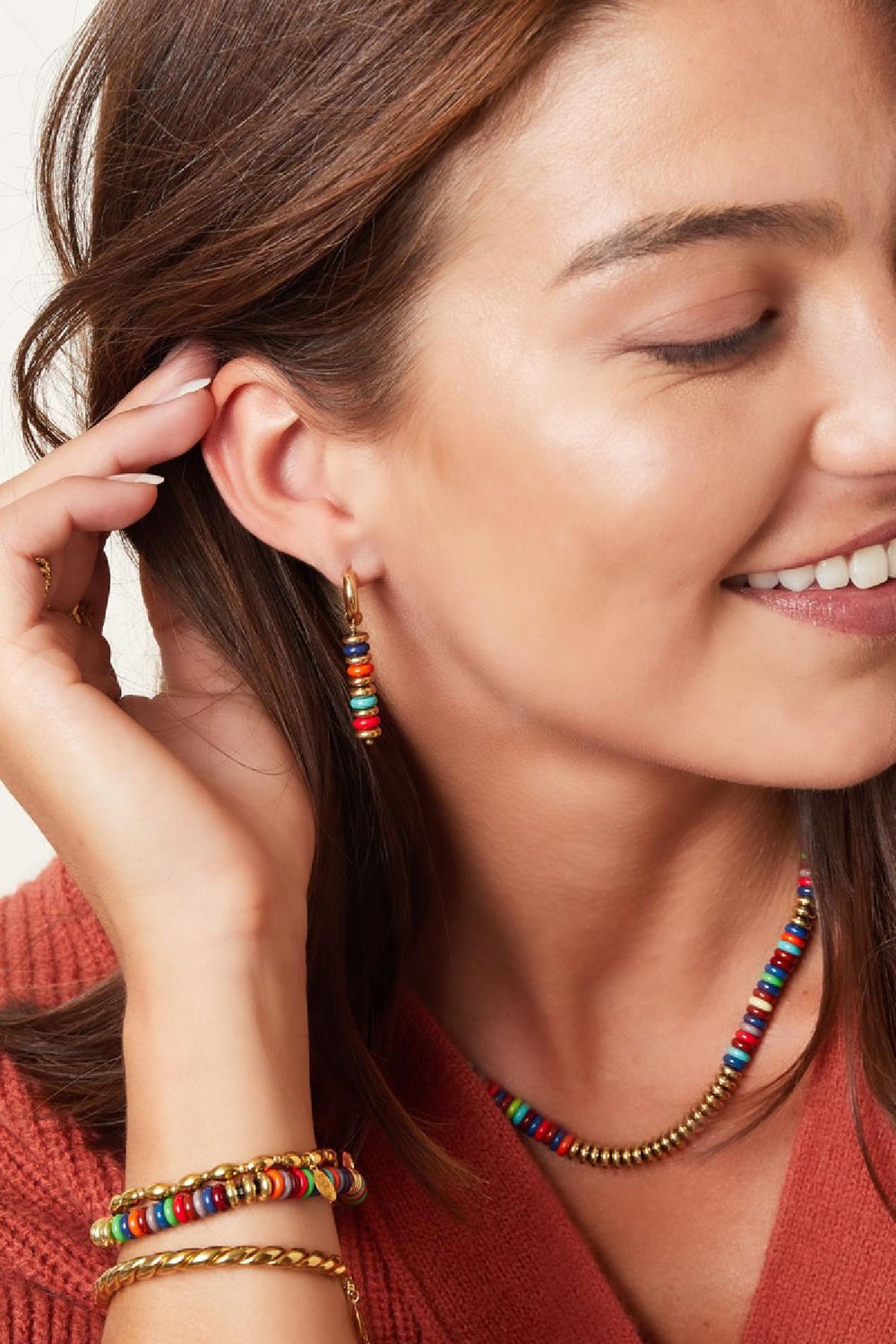 Bracelet avec perles plates - multi couleurs Multicouleur Acier inoxydable h5Image4